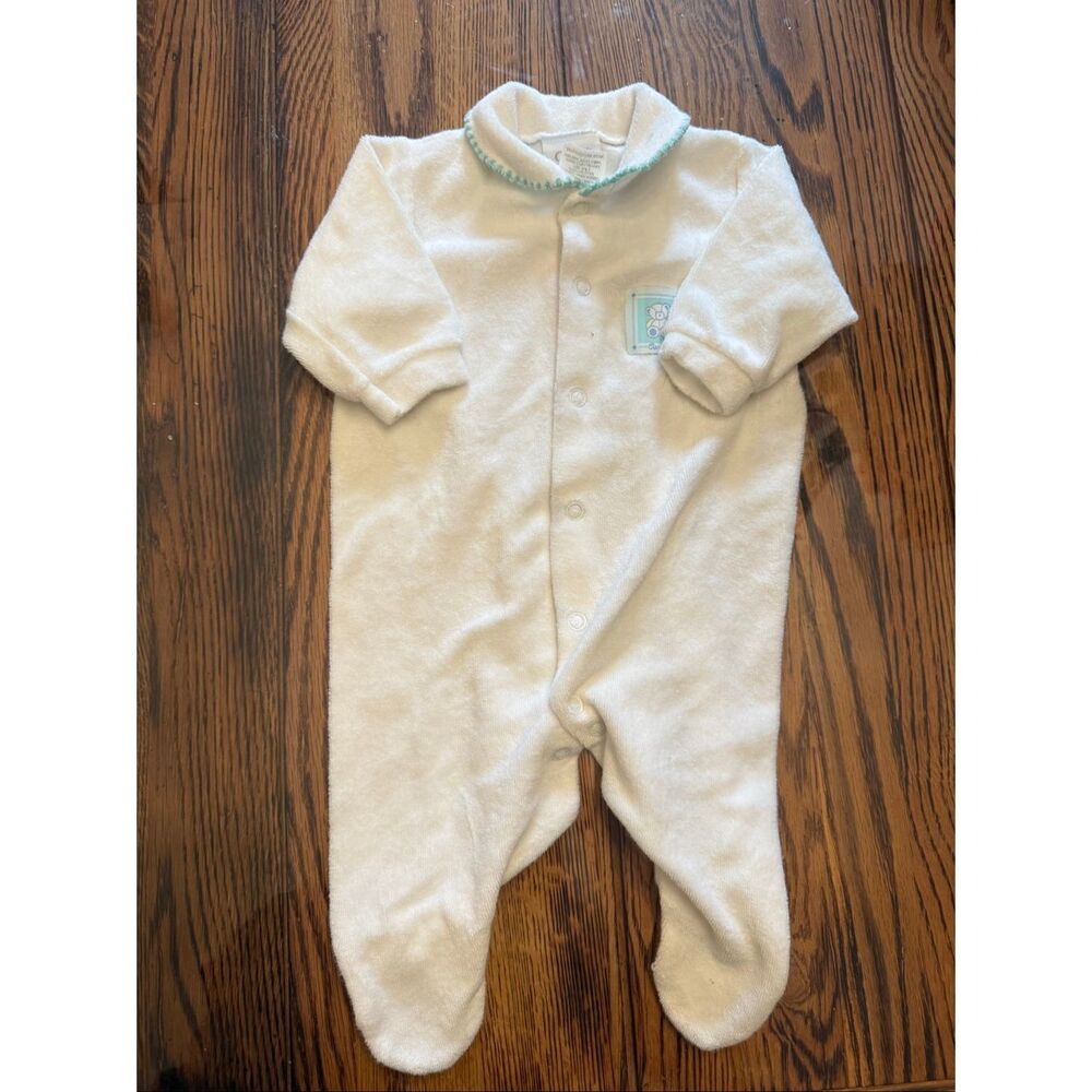 Vintage Carter's White Snap Terry Cloth Footie Sleeper Pajama Size 0-3 Months‎